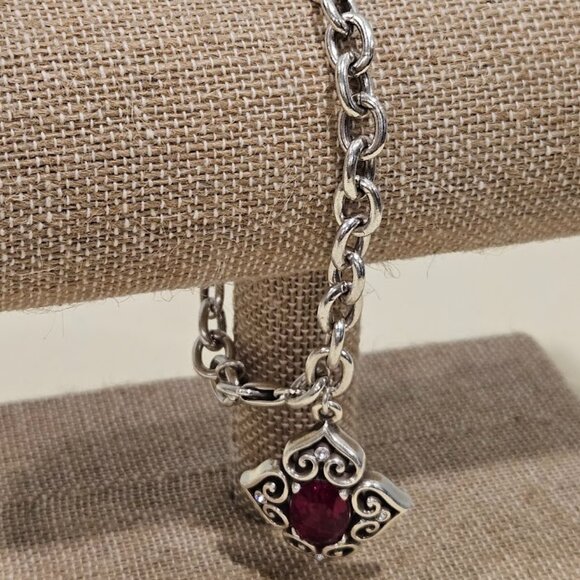 Brighton Alcazar Blaze Red Crystal Silver Plated Bracelet Lobster Claw Closure - Picture 2 of 14